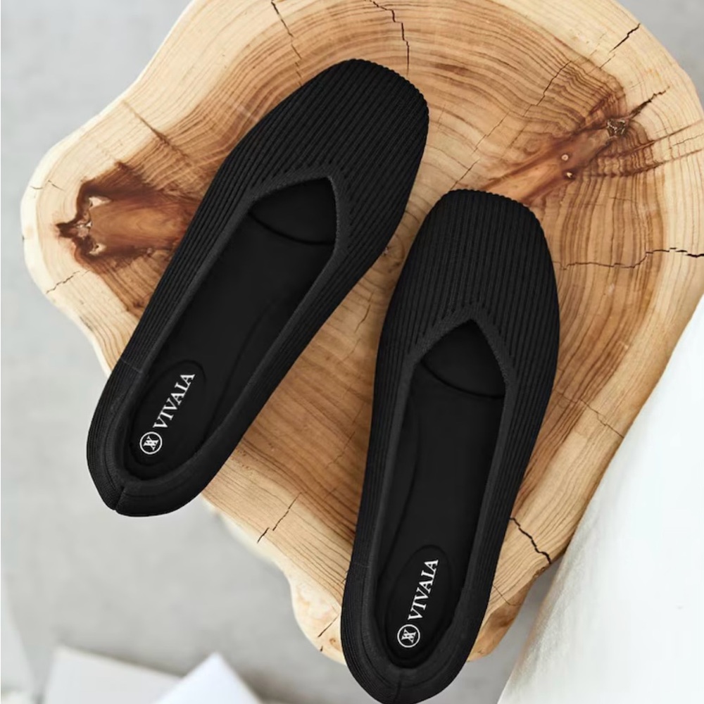 🛑Sold🛑VIVAIA Square-Toe V-Cut Black Flats Shoes Margot 2.0 Size 41/ US 10